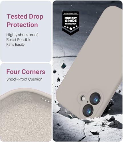 Image of DIZORO Compatible for (iPhone 17 Case) Slim Liquid Silicone Case 3 Layers Full Covered Soft Gel Rubber Phone Case Protective Cover (Stone Grey)