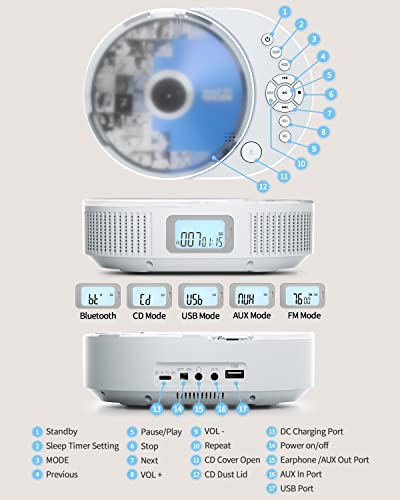 Feleman UK-BP2211W Cd Player Portable, Feleman Upgraded Boombox Cd Player & Bluetooth Speaker 2 In 1 Combo thumb #7