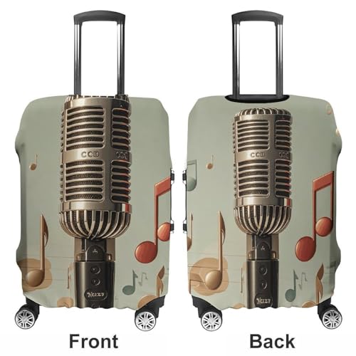 Microphone with Music Note Suitcase Covers Luggage Protector - Travel Elastic Baggage Case Protective, Washable Anti-scratch Large Suit Case Cover for Suitcases Fits 19-32 Inch Luggages M3