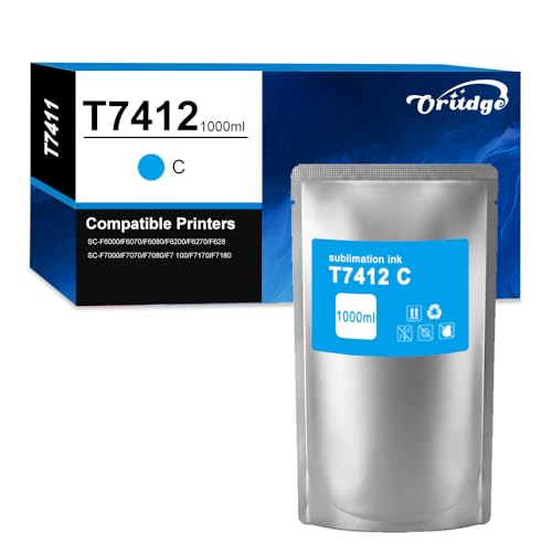 Oritdge T7412 Dye Sublimation Tinte Cyan 1000-ml für Sele Drucker T7411 T7412 T7413 T7414 T741X Kompatibel mit Surecolor F6000 F6070 F6200 F6270 F7000 F7200 F7270 F9200