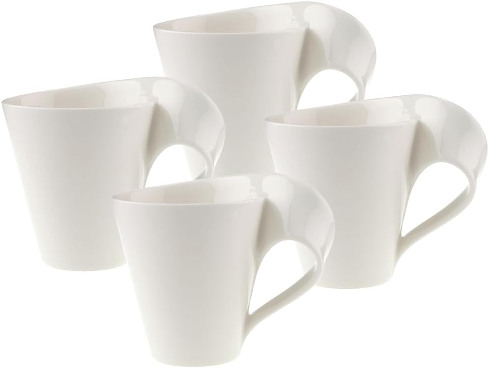 NewWave Caffe Collection Coffee Mug, Set of 4, Premium Porcelain, Made in Germany, 8 oz Capacity, Rich, Creamy White