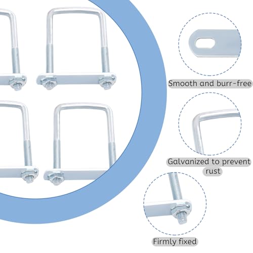 Vordpe 4 Stück U-Schrauben, M6 50X80 Mm U Bügel Mit Gewinde, Rahmenplatte, Quadratisch U Bolzen Für Zaunbefestigung, Rohr Befestigung, Auto Abschleppen