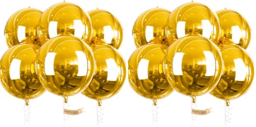 Image of PartyWoo Metallic Gold Large Round Giant 4D Foil Balloons 6pcs 22 Inch (Pack of 2)