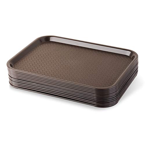 New Star Foodservice Fast Food Tray, 10 x 14 Inch Reusable Plastic Cafeteria Serving Tray, Textured Non-Slip Surface, Stackable Restaurant Tray, Brown, Set of 12 by New Star Foodservice - Used condition - Image 2