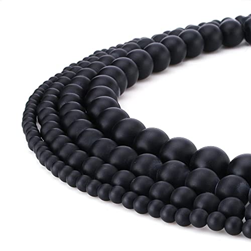 Beadnova Black Matte Onyx Beads Natural Crystal Beads Stone Gemstone Round Loose Energy Healing Beads With Free Crystal Stretch Cord For Jewelry Making (8Mm, 45-48Pcs) #TOP1
