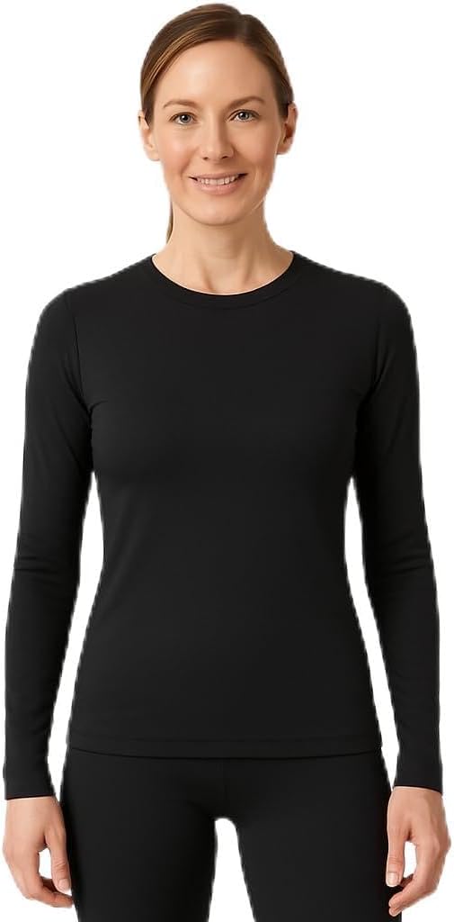 Lands' End Women’s Thermaskin Baselayer Long Sleeve Crewneck Top – Lightweight Heat-Generating Thermal Shirt