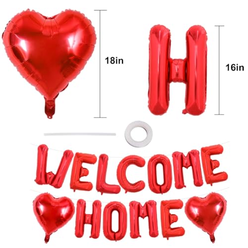 Image of TONIFUL 16 Inch Red WELCOME HOME Foil Balloons Banner Letter Decorations