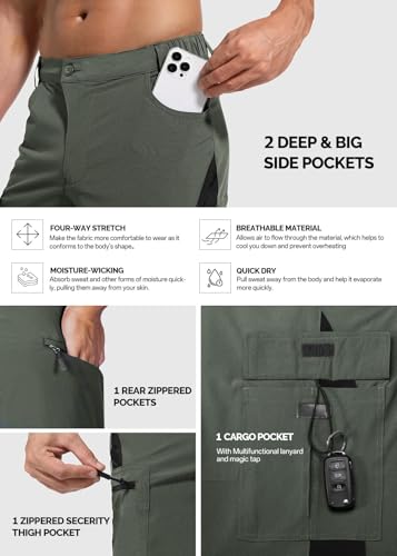 Cycorld Kurze-Hosen-Herren,Wanderhose MTB Hose Herren Kurz Atmungsaktiv Schnelltrocknende Bermuda Cargo Shorts Arbeitshosen Männer Kurz Radhose Fahrradhose Mountainbike(Grün,XL)