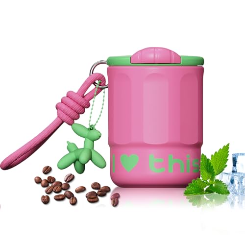 FYting Termo Cafe,Vaso Termico,Taza de Café Aislada, Cubiertas de Revestimiento Cerámico Interior de Acero Inoxidable,Taza de Viaje de Café a Prueba de Fugas Regalo de Cumpleaños(Rosa)