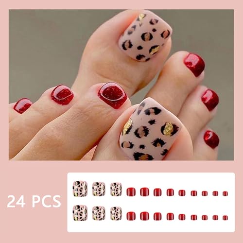 Glitter Leopard Print Press on Toenails | Summer Nail Kit