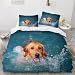 DILANI Bettwäsche 135x200 Kinder Hund 3D Bettwäsche-Set 3 Teilig Schwimmender Golden Retriever Weiche Microfaser Bettbezug mit Reißverschluss und Kissenbezug 80x80cm für Mädchen Jungen Kinder