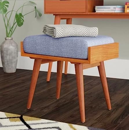 Image of CRAFT D ARTS Solid sheesham Wood Furniture Stool /Seat /Ottoman /Bench in Solid Sheesham Wood Stool with Cushion | Sitting Chair with Handle Natural Finish (Grey)
