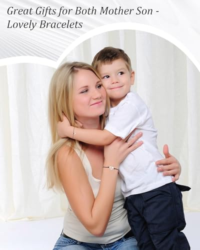 Image of YELUWA 2 Pcs Mother Daughter /Son Bracelets, Back to School Gift | First Day of School Gifts, Mothers Day Gifts, Lovely Charm Bracelets Set Mommy and Me Jewelry with Gift Box Wish Card