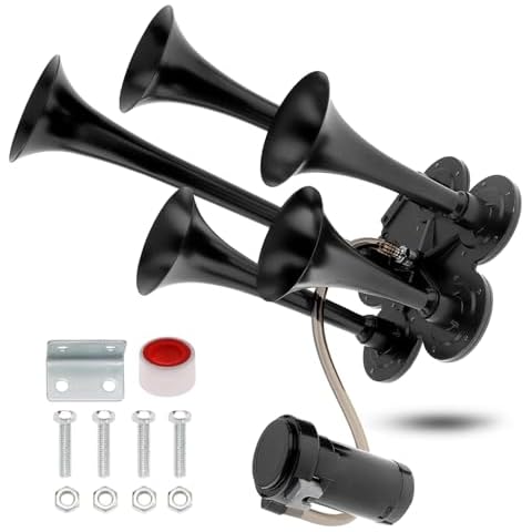 DriSentri Train Horns Kit, 12V 185dB Super Loud Five Trumpet Air Horn with Compressor for Vehicle Car SUV Trucks Pickup Trains Lorrys Cars Boats, Black Cover