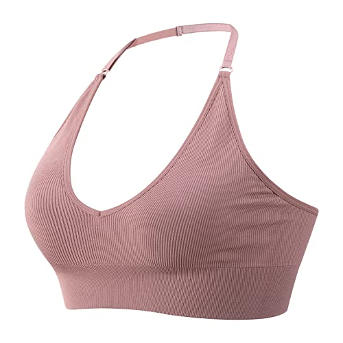 Image of Women Halter Bra Top Yoga Bralette Crop Tanks Workout Sports Bras V Neck with Adjustable Strap Seamless Padded