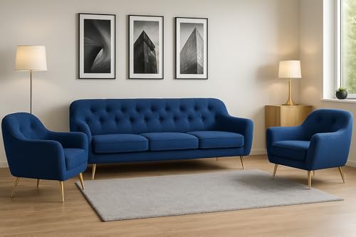A&J MöbelLand GmbH Polstergarnitur Benito: 3-Sitzer Sofa + 2 Sessel – Wohnzimmer Set, modernes Design, Bonellfederkern, langlebige Qualität, Bezug in Dunkelblau A&J MöbelLand GmbH Polstergarnitur Benito: 3-Sitzer Sofa + 2 Sessel – Wohnzimmer Set, modernes Design, Bonellfederkern, langlebige Qualität, Bezug in Dunkelblau