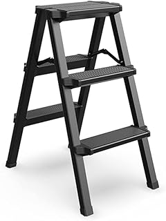 Ladder Step Ladders Folding Aluminum Step Stool 3 Steps Ladder Lightweight Portable Stepladders with Wide Pedal 330 Lb Capacity Indoor Outdoor Ladder(Ladder a)