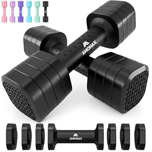 Amonax Adjustable Dumbbells Set, 1kg/2kg/3kg/4kg/5kg Dumbbell Pair, 4-in-1 and 5-in-1 Weights Dumbbells Set Women Men, Free Weights for Home Gym, Workout Hand Weights for Strength Training