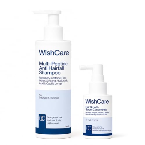 Image of WishCare Hair Growth Serum + Anti Hair Fall Shampoo Combo for Men & Women | Redensyl, Anagain, Baicapil & Biotin | Reduces Hair Fall, Promotes Visible Hair Regrowth, Strengthens Hair from Root, Improves Thickness & Density | Sulphate Free Shampoo + Leave-In Serum