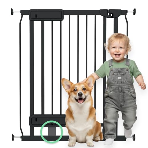 Ingenuity Hands-Free Baby Gate, Foot Pedal Operation or One-Hand Open, 73-80cm Wide, 84cm Tall, Pressure/Hardware Mount, Dual Lock, No Drill Dog Gate, for Doorways & Hallways