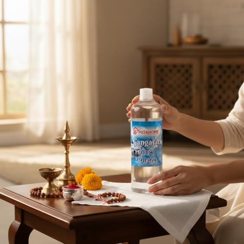 Image of Pujahome Gangajal for Puja | Sourced from Rishikesh | 500 ml Bottle | Original Holy Ganga Jal for Rituals, Pooja, and Religious Ceremonies | Sacred Water for Home Temple & Worship
