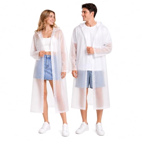 Image of Rain Ponchos for Adults Reusable (2 Pack), Waterproof EVA Raincoats with Hood & Drawstring for Women & Men