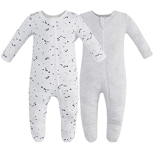 Image of Owlivia Organic Cotton Baby Pajamas, Boys Girls Zip Front Sleep 'N Play Pjs, Footed Sleeper, Long Sleeve