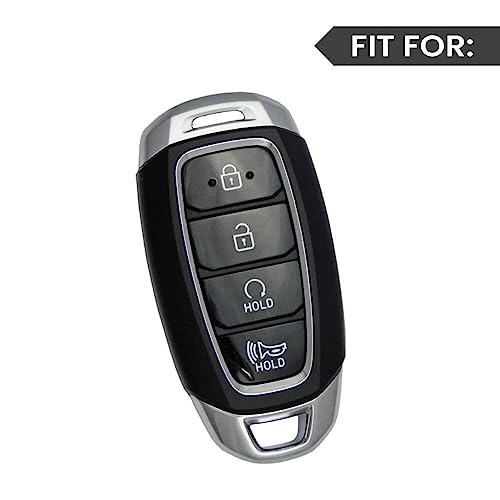 Image of Keyzone Dual Leather Key Cover for Hyundai Verna 2020 Onwards 4 Button smart Key (Blue-Brown)
