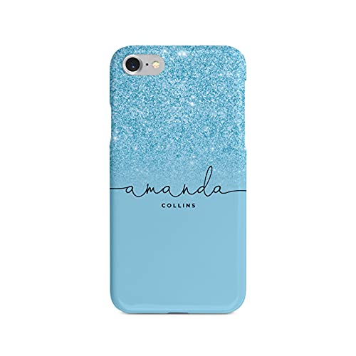 Tirita Personalised Initials Custom Hard Phone Case Compatible with iPhone 6 & 6s PRINTED GLITTER, NOT REAL GLITTER Ombre Sequins Effect Sky Blue