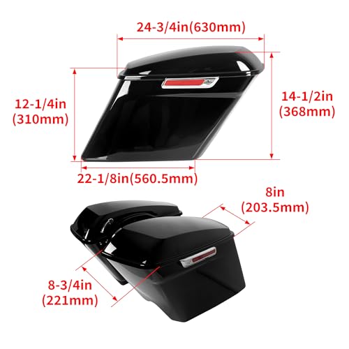 ECOTRIC 5'' Hard Saddle Bags Trunk Extended Compatible with 1993-2013 Harley Davidson Road King Glide Softail All Touring Models (Stretched Vivid Black W/Lid & Latch Key) by ECOTRIC - Image 2