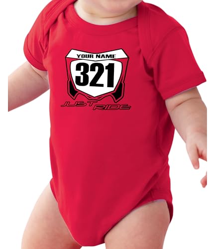 JUST RIDE Motocross Baby Number Plate One Piece Creeper Personalized CR Red
