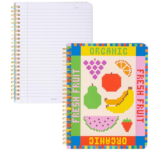 ban.do Rough Draft Mini Spiral Notebook with Saying, 8.5" x 6.75" with Pockets and 160 Lined Pages (Fruit Tiles)