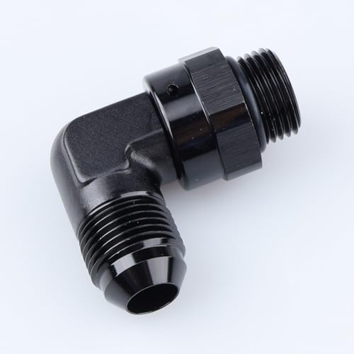 Image of AC PERFORMANCE Aluminum 90 Degree -8 AN Male Flare to -8 AN Male Swivel Fitting Adapter With AN8 O-ring ORB Port, Black