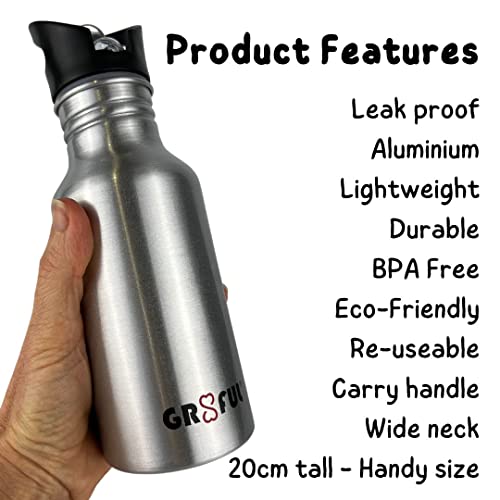 gr8ful® Water Bottle - Aluminium Metal, White, 500 ml - Image 3