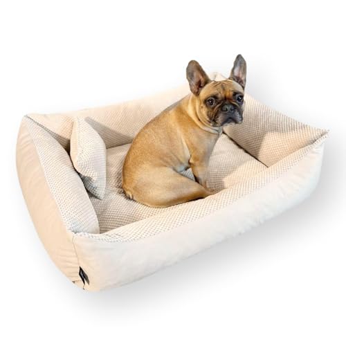 4L Textil Teo Kuscheliges Hundebett Bezug abnehmbar und waschbar Hundekorb mittelgroße Hunde Hundekissen flauschig Hundekörbchen Hundesofa (Ersatzbezug(100x80 cm), Beige)