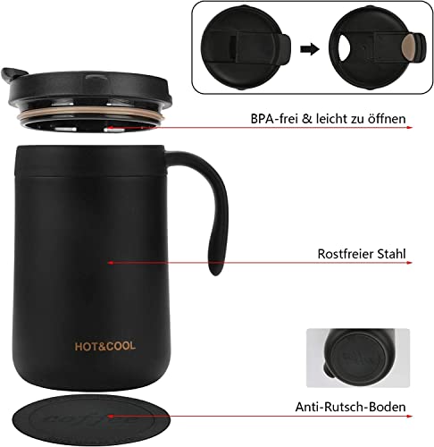 Image of Mockery Stainless Steel 350ml Coffee Cup, Thermal Mug, Vacuum Insulated, Tea Cup, Cup with Handle and Lid for Office Desk Work (White)