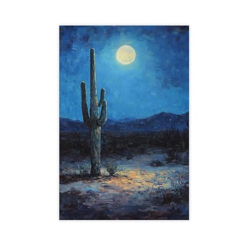 Hazzzey Cactus Under Moon Full Moon in Desert Wall Art