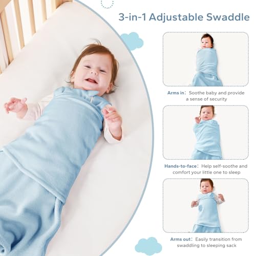 Image of ZIGJOY Swaddle Sleep Sack Newborn 1.5 Tog Fleece Wearable Blanket Baby 0-6 Months - Lightweight MicroFleece Winter Sleeping Sacks Bag for Infant Girl Boy Gifts, Blue