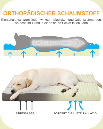 KSIIA Orthopädisches Hundebett Mittelgroße Hunde, Hundekissen Waschbar 90x57cm, Hundebetten mit Abnehmbarer Deckel, Hundematte Doppelseitig Wendbare, Grau