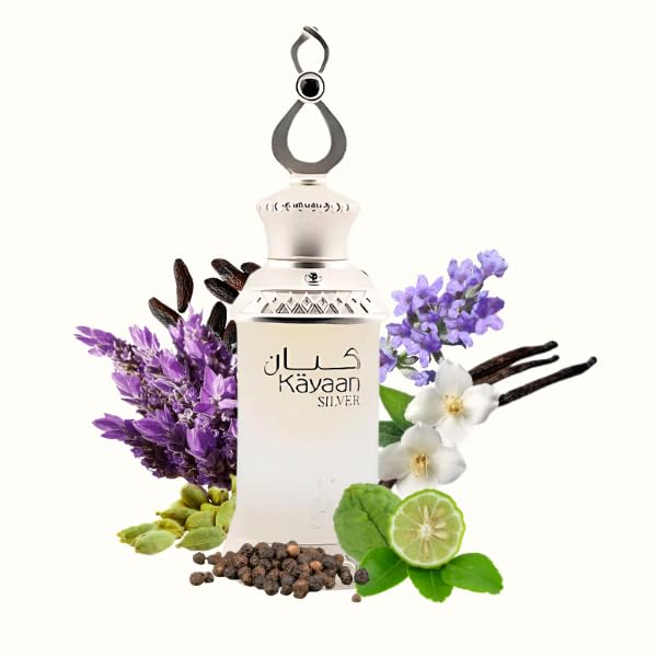 KAYAAN SILVER - Aceite de perfume Khadlaj Perfumes de 20 ml, lujoso aceite de fragancia de lavanda, cardamomo y haba tonka para un aroma atemporal y cautivador