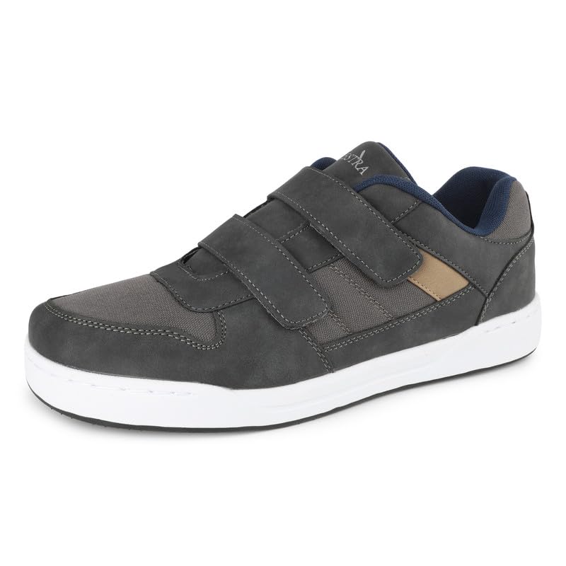 TIESTRA Sneakers Herren Weit Diabetikerschuhe mit Klettverschluss rutschfest & leicht Bequeme Schuhe für geschwollene Füße Neuropathie & Ödeme Graublau Größe 42.5