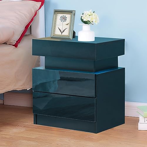 Tehrecbt 102111402 Led Nightstand Set Of 2, Black Bedside Table With High Gloss Drawers For Bedroom Furniture,Bed Side Table thumb #4