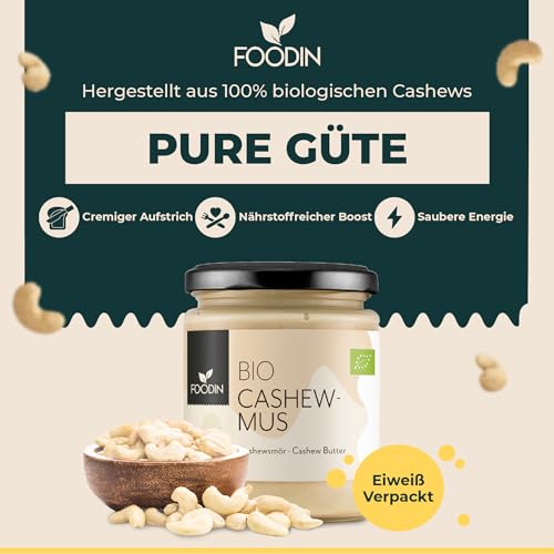 FOODIN Bio Cashewmus im Glas - aus 100% Natürlich Cashews, Cashewbutter (2 x 250g)