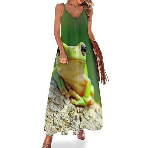Robe longue d'été verte anti-chaleur sans manches pour voyage et plage confortable