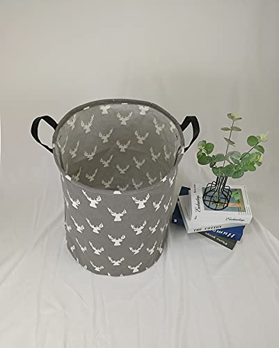 Image of Kids Laundry Hamper Clothes Gift Basket Storage Laundry Baskets Organizer Bin with Handles for Nursery Room (Grey deer)