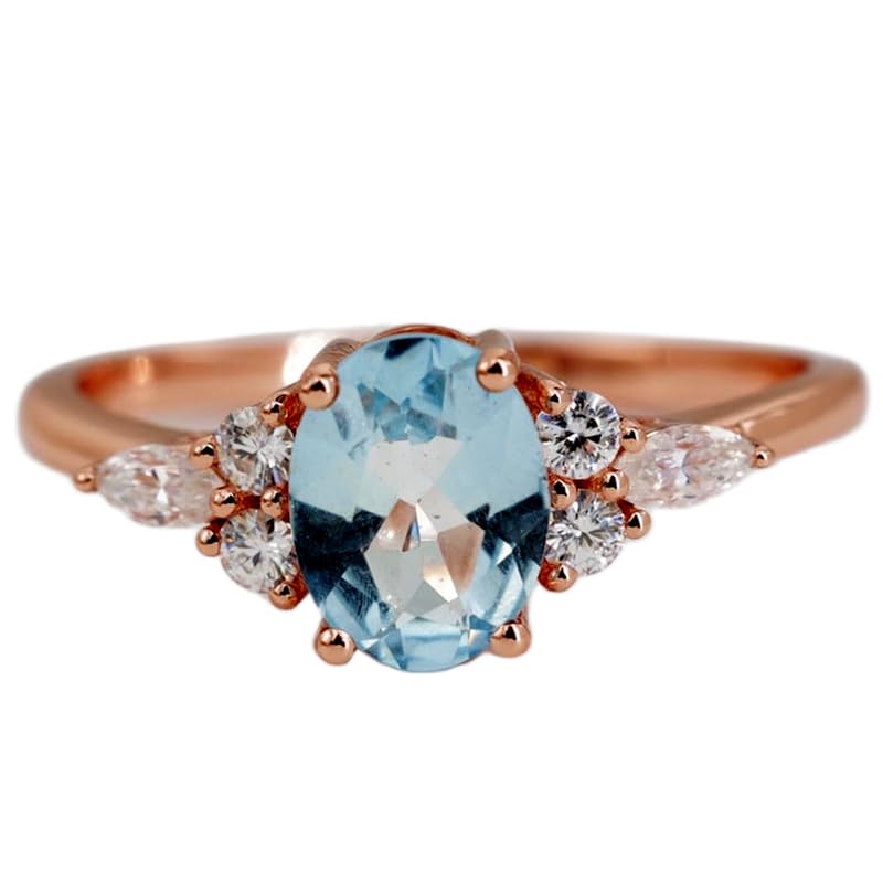 Bague aigue-marine naturelle transparente anneau plaqué or et diamants argent 925 LK_DHR_0074