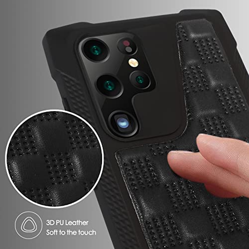 Image of Case for Samsung Galaxy S22 Ultra 5G Case, Bumper Protective Phone Case Shockproof TPU and 3D Soft PU Leather Pattern Cover for Samsung Galaxy S22 Ultra 6.8 inch Black