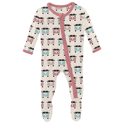 Image of KicKee Pants Print Muffin Ruffle Footie with Zipper, Soft Sleepwear, One-Piece Girl Clothes