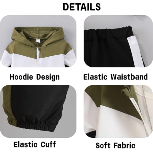 Image of Boys Clothes 2pcs Tween Boy Color Block Hoodie + Pants Little Boys Fall Winter Outfits Set, 4-12 Years