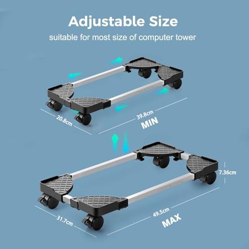 Hmseng PC Ständer für PC-Tower, Computer CPU Desktop Ständer mit 4 feststellbaren Laufrollen, Universal verstellbare -(Neu-Schwarz)